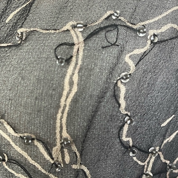 Ice Sheer Black Floral Embroidered Beaded Button-Up Blouse Large - Picture 6 of 10